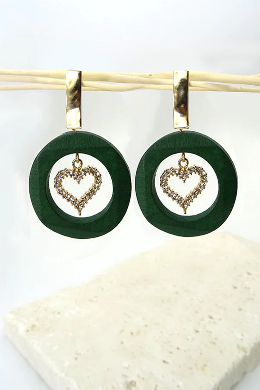 Green Heart Charm Earrings