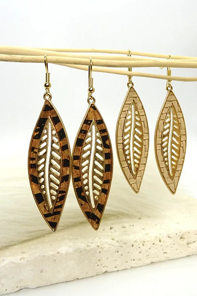 Wooden Leaf Earrings